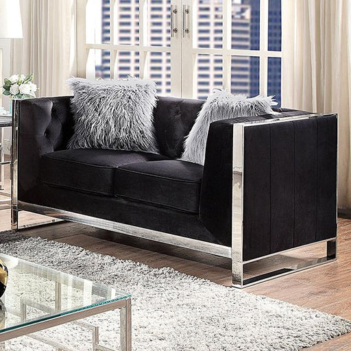 EVADNE Loveseat w/ Pillows, Black Loveseat FOA East