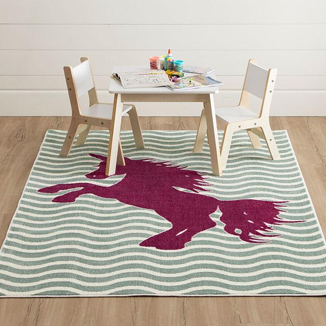 BARON 5' X 8', Area Rug, Horse, Sage Green/Fuchsia Rug FOA East