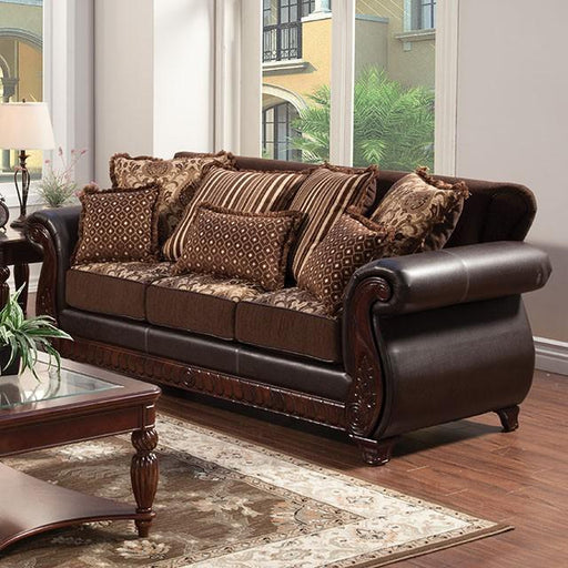 Franklin Dark Brown/Tan Sofa, Dark Brown Sofa FOA East