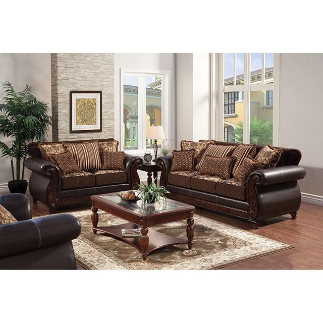 Franklin Dark Brown/Tan Sofa, Dark Brown Sofa FOA East