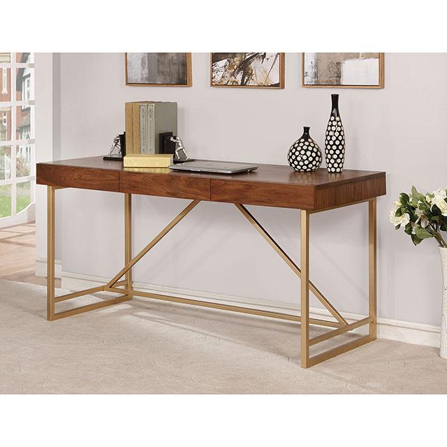 Halstein Light Walnut/Gold Desk Desk FOA East