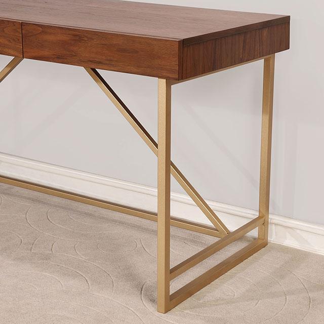 Halstein Light Walnut/Gold Desk Desk FOA East