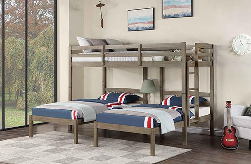 HORTENSE Triple Twin Bunk Bed, W. Gray Bunk Bed FOA East