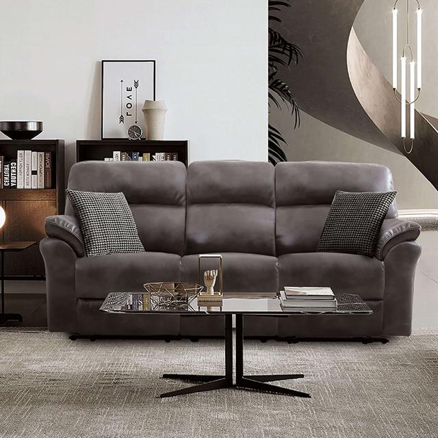 JOSIAS Sofa, Dark Gray Leatherette Sofa FOA East