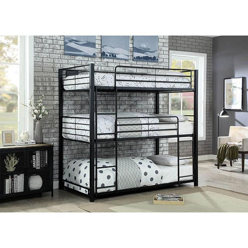 Olga I Sand Black Twin Triple Decker Bed Bunk Bed FOA East