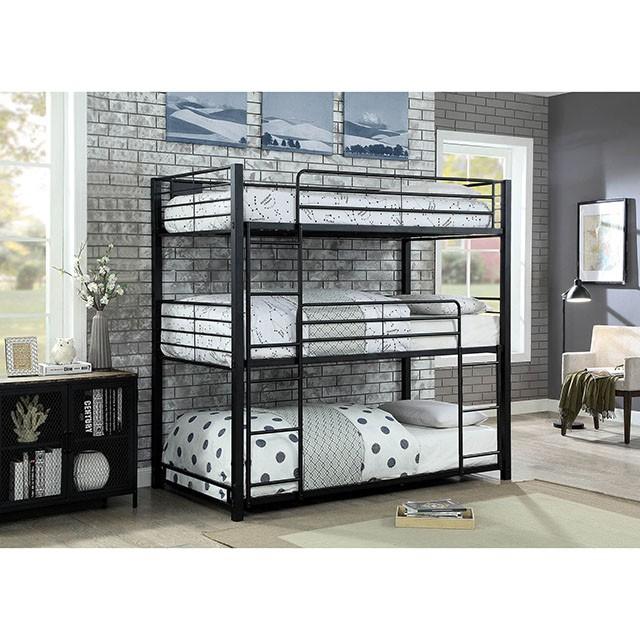 Olga I Sand Black Twin Triple Decker Bed Bunk Bed FOA East