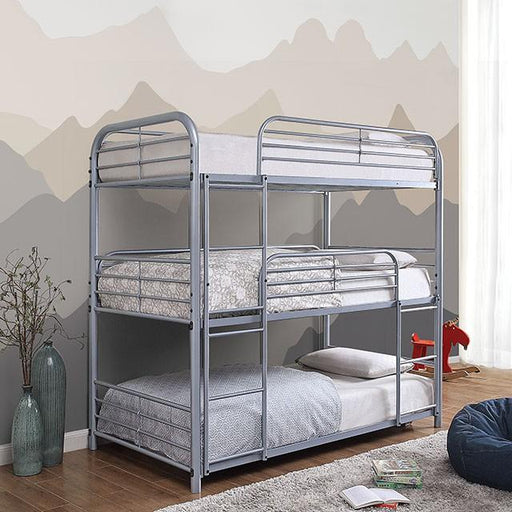 Opal Ii Silver Twin Triple Decker Bed Bunk Bed FOA East