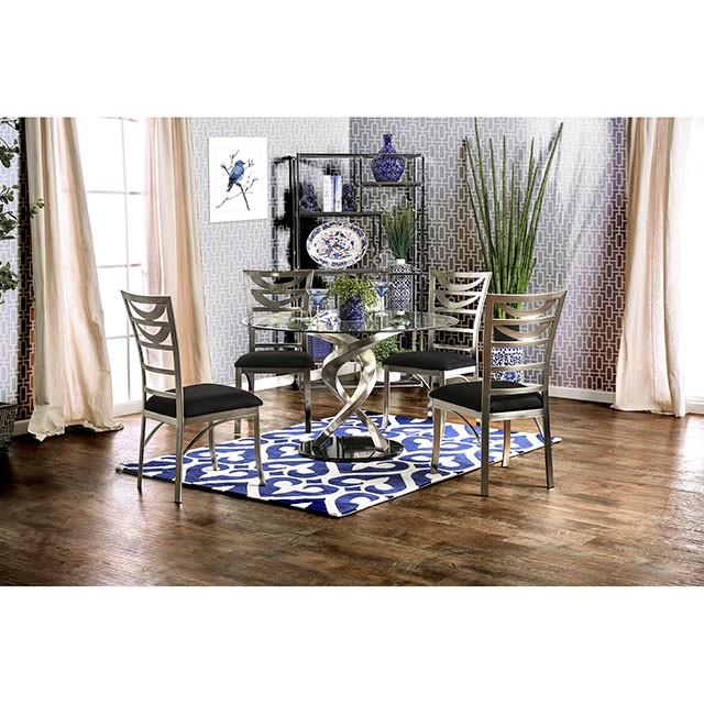 ROXO Silver/Black Round Dining Table Dining Table FOA East