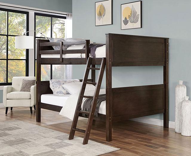 STAMOS Full/Full Bunk Bed, Walnut Bunk Bed FOA East