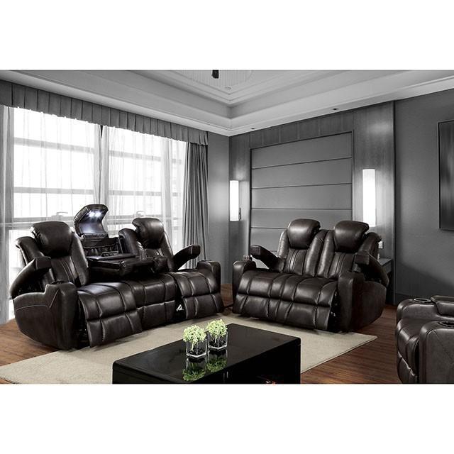 ZAURAK Dark Gray Sofa w/ 2 Recliners Sofa FOA East