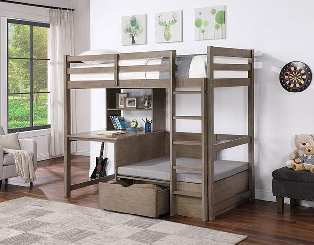 CALLISTUS Twin/Workstation Loft Bed, W. Gray Loft Bed FOA East