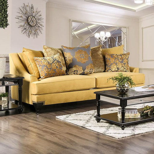 Viscontti Gold/Gray Sofa, Gold Sofa FOA East