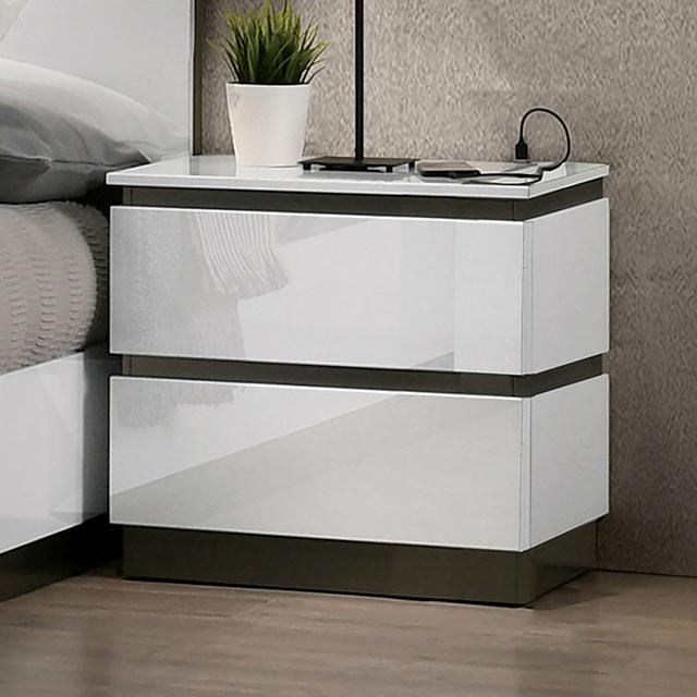 BIRSFELDEN Night Stand w/ USB, White Nightstand FOA East