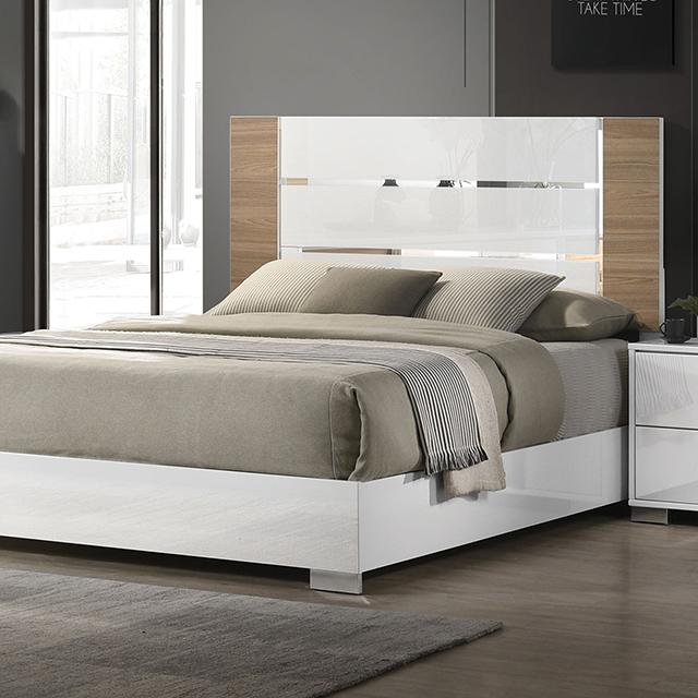 ERLANGEN E.King Bed, White/Natural Bed FOA East