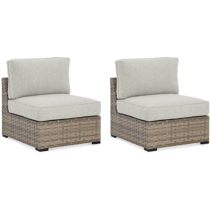 Calworth Outdoor Armless Chair with Cushion (Set of 2) Outdoor Seating Ashley Furniture