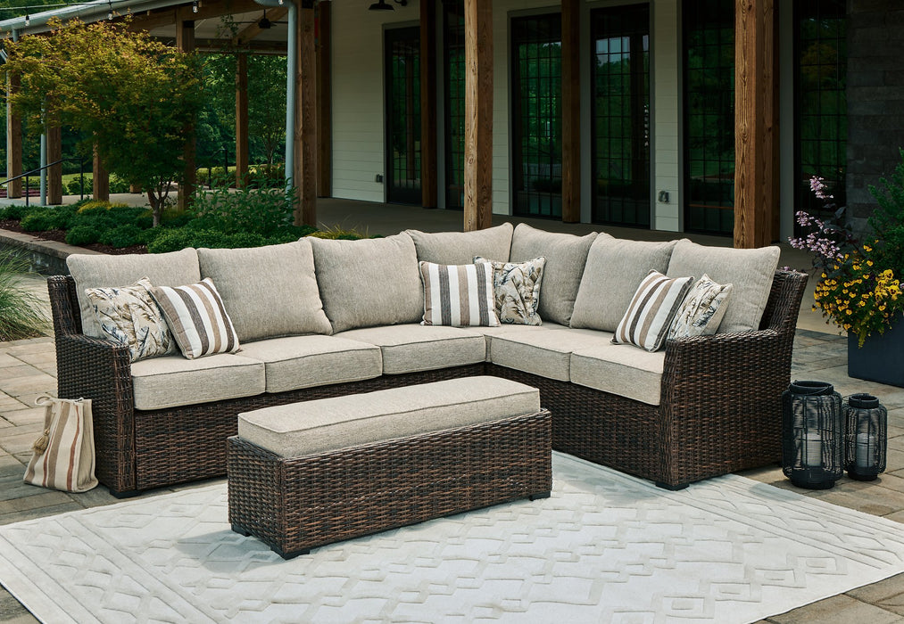 Brook Ranch Outdoor Sofa Sectional/Bench with Cushion (Set of 3) Outdoor Seating Ashley Furniture
