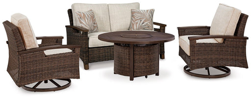 Paradise Trail Outdoor Loveseat, Lounge Chairs and Fire Pit Table - Dayton Discount Furniture