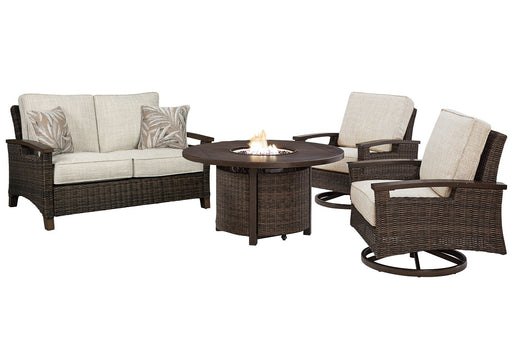 Paradise Trail Outdoor Loveseat, Lounge Chairs and Fire Pit Table Outdoor Table Set Ashley Furniture