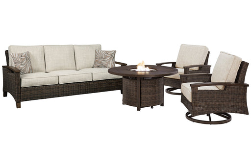 Paradise Trail Outdoor Sofa, Lounge Chairs and Fire Pit Table Outdoor Table Set Ashley Furniture