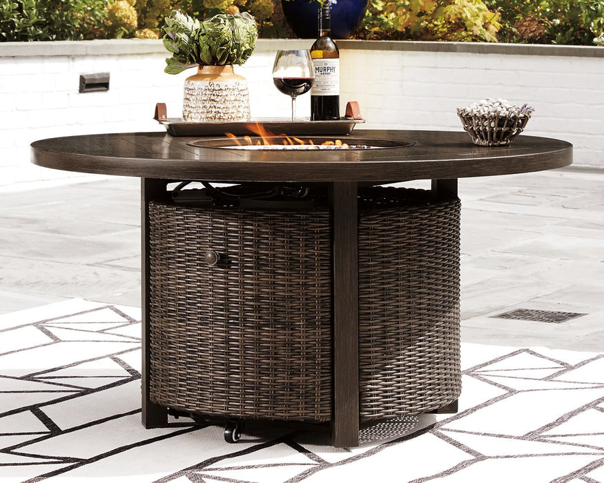Paradise Trail Paradise Trail Fire Pit Table with 4 Nuvella Swivel Lounge Chairs Outdoor Seating Set Ashley Furniture