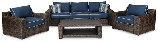 Grasson Lane Grasson Lane Nuvella Sofa with Coffee Table and 2 Lounge Chairs Outdoor Table Set Ashley Furniture