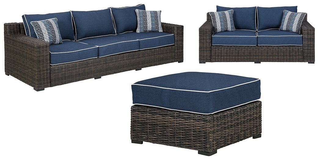 Grasson Lane Outdoor Sofa and Loveseat with Ottoman Outdoor Seating Set Ashley Furniture