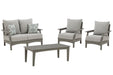 Visola Outdoor Loveseat, Lounge Chairs, Coffee Table Outdoor Dining Set Ashley Furniture