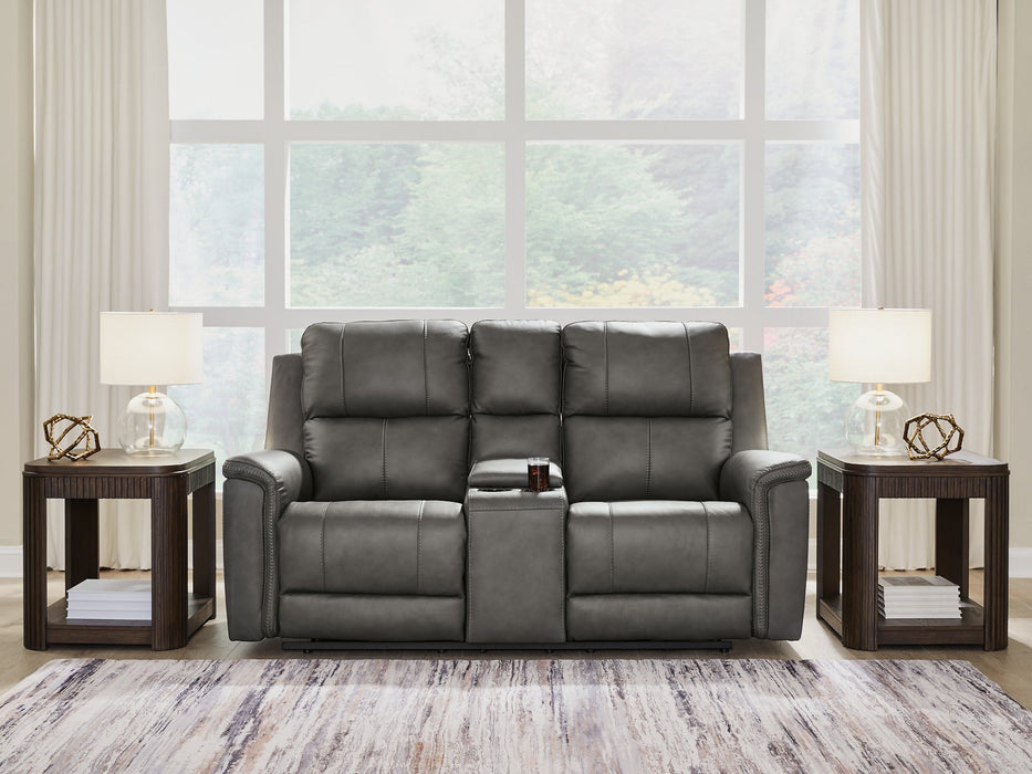 Bleckley Power Reclining Loveseat with Console - Dayton Discount Furniture
