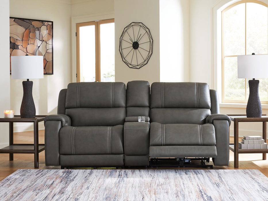 5Z - Pittson Power Reclining Sectional Loveseat with Console - Dayton Discount Furniture