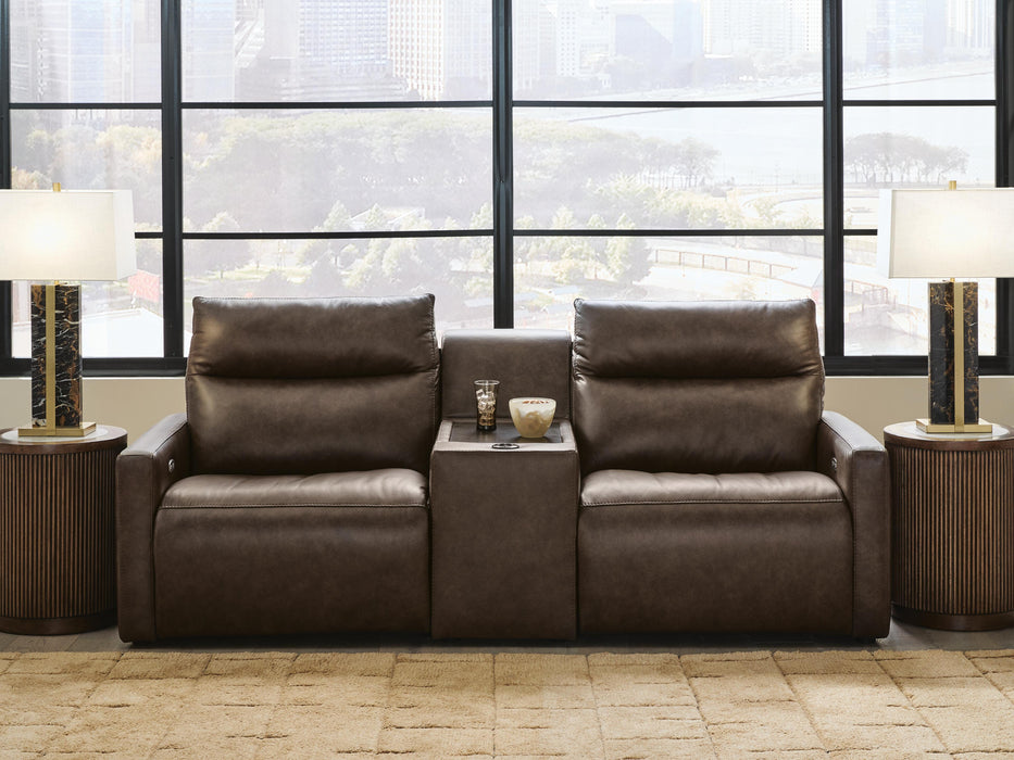 ModZ Power Reclining Sectional Loveseat with Audio Console Loveseat Ashley Furniture