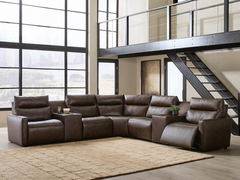 ModZ Power Reclining Sectional with Audio Consoles Sectional Ashley Furniture