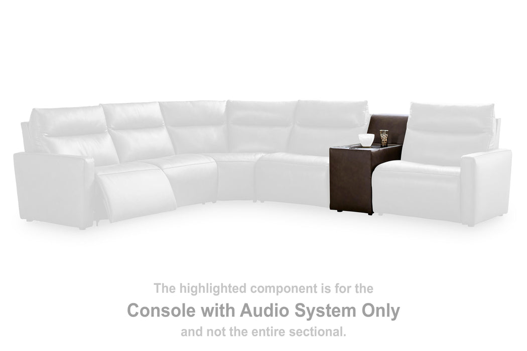 ModZ Power Reclining Sectional Loveseat with Audio Console Loveseat Ashley Furniture