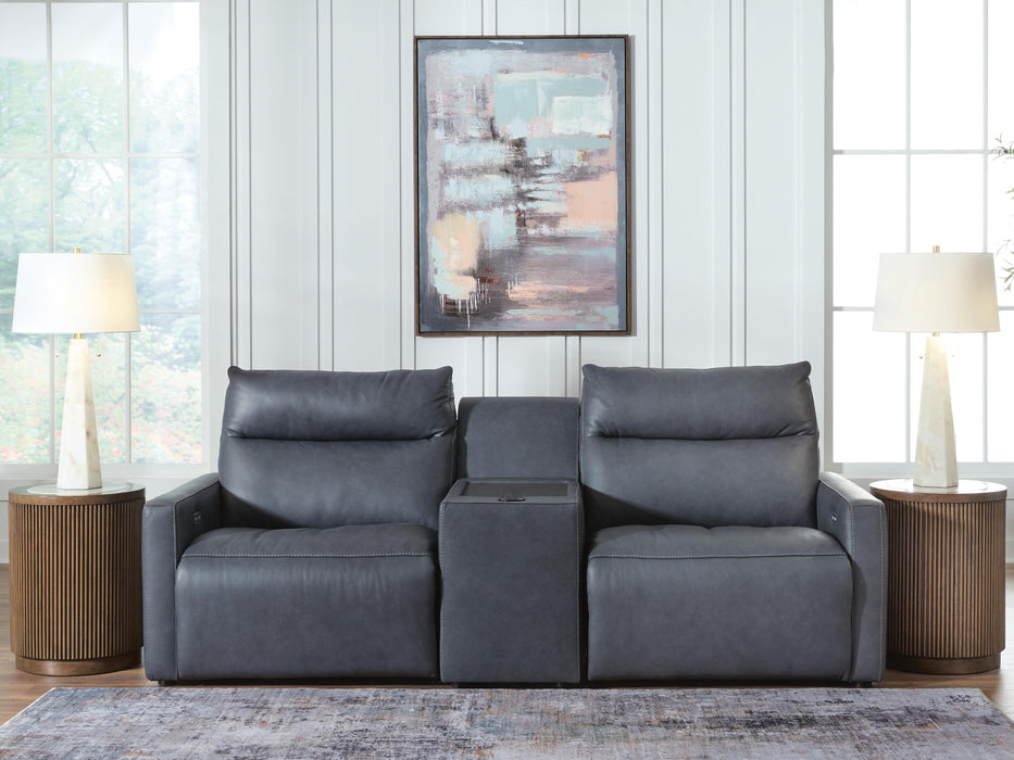 ModZ Power Reclining Sectional Loveseat with Audio Console Loveseat Ashley Furniture