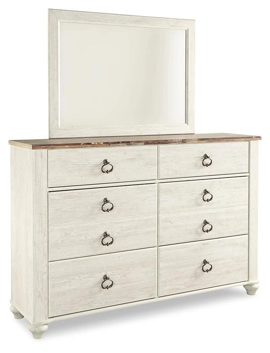 Willowton Panel Bed with Mirrored Dresser & 2 Nightstands Bedroom Set Ashley Furniture