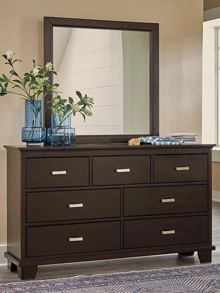 Ashley Covetown 7 Drawer Dresser and Mirror, Dark Brown