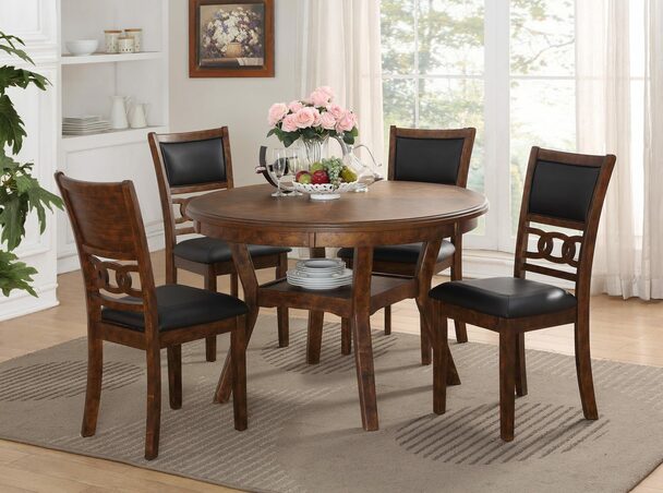 Gia Brown Dining 5 Pc. Circular Set Table Side Chair New Classic