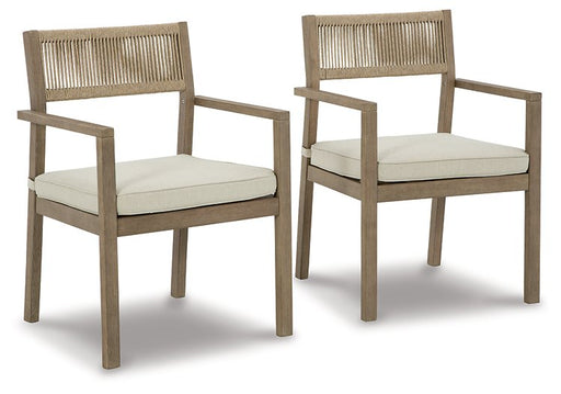 Aria Plains Arm Chair with Cushion (Set of 2) Outdoor Dining Chair Ashley Furniture
