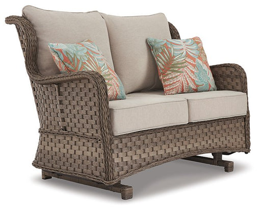 Clear Ridge Glider Loveseat with Cushion Outdoor Seating Ashley Furniture