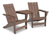 Emmeline Outdoor Adirondack Chairs with Tete-A-Tete Connector Outdoor Table Set Ashley Furniture