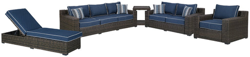 Grasson Lane Outdoor Sofa and Loveseat with Lounge Chairs and End Table Outdoor Seating Set Ashley Furniture