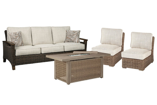 Beachcroft Outdoor Sofa, Lounge Chairs and Fire Pit Outdoor Dining Set Ashley Furniture